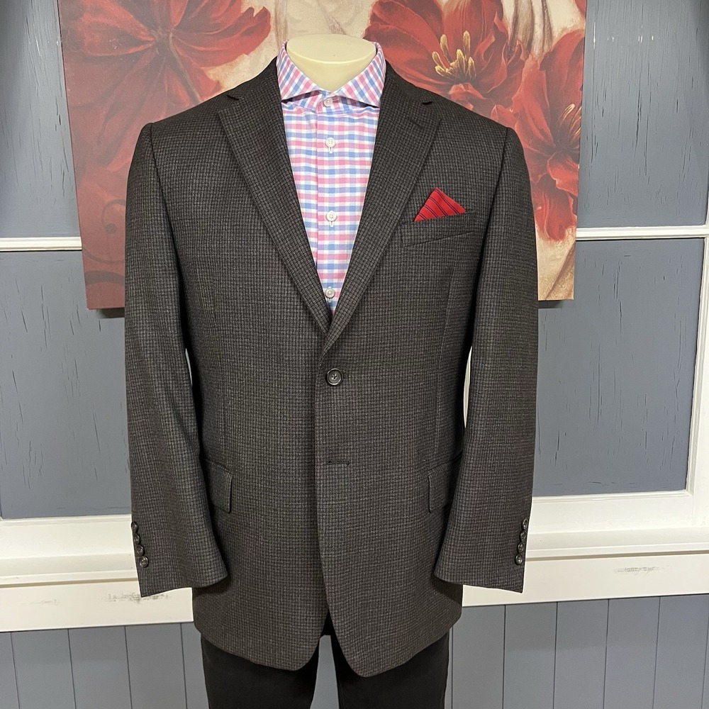 Pronto Uomo Blazer Sport Coat Men 40S Short Executive Fit Wool Brown Check - Picture 2 of 12